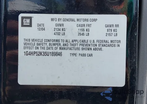 2005 Buick Lesabre Custom из США, поврежденный, VIN 1G4HP52K35U189846